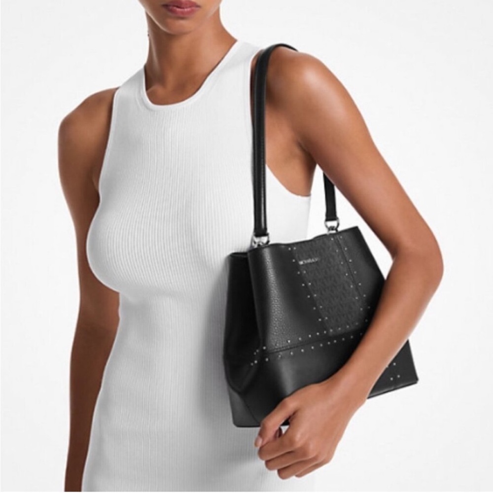 Michael Kors Pratt Medium Studded Patchwork Shoulder Bag - Picture 4 of 4